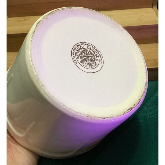 Vintage Bowl Universal Potteries Ovenproof USA White Floral Print Blue Rim MCM - Picture 7 of 13